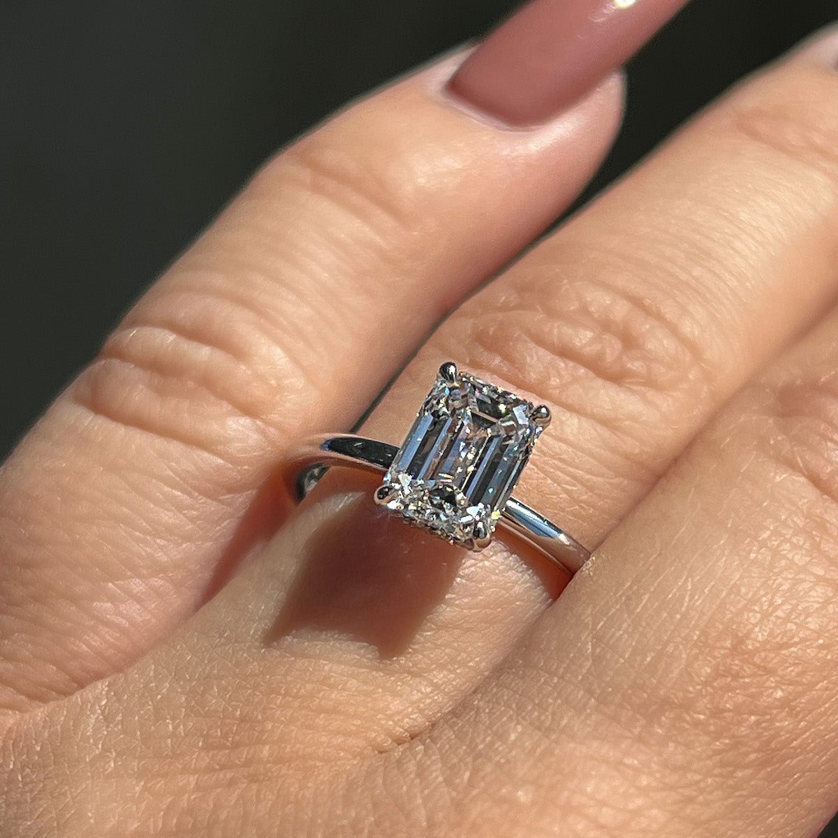 1.70 CT Emerald Hidden Halo Lab Grown Diamond Engagement Ring