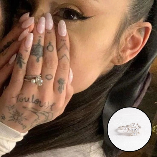 Ariana Grande – Inspired Oval Cut & Pearl Two Stone Lab Grown Diamond Engagement Ring