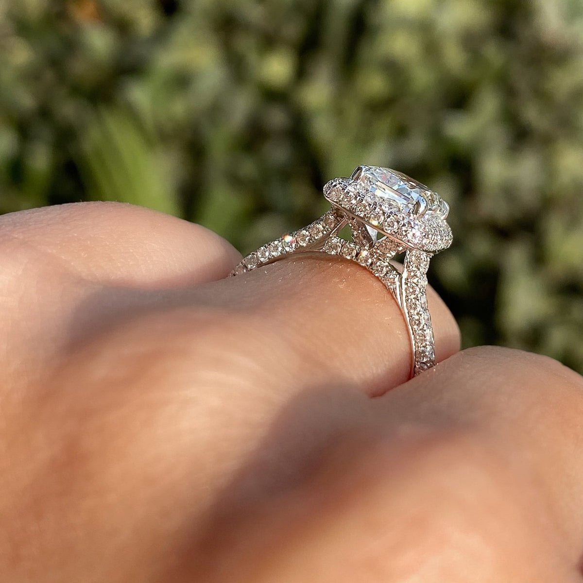 2.05 CT Radiant Halo & Pave Lab Grown Diamond Engagement Ring