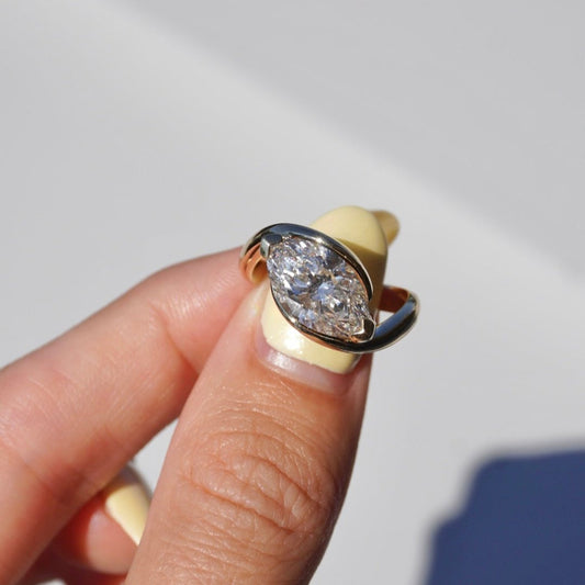 3.02 CT East West Marquise Solitaire Lab Grown Diamond Engagement Ring