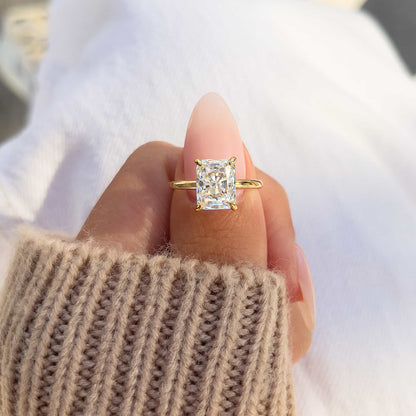 3 CT Radiant Hidden Halo Moissanite Engagement Ring