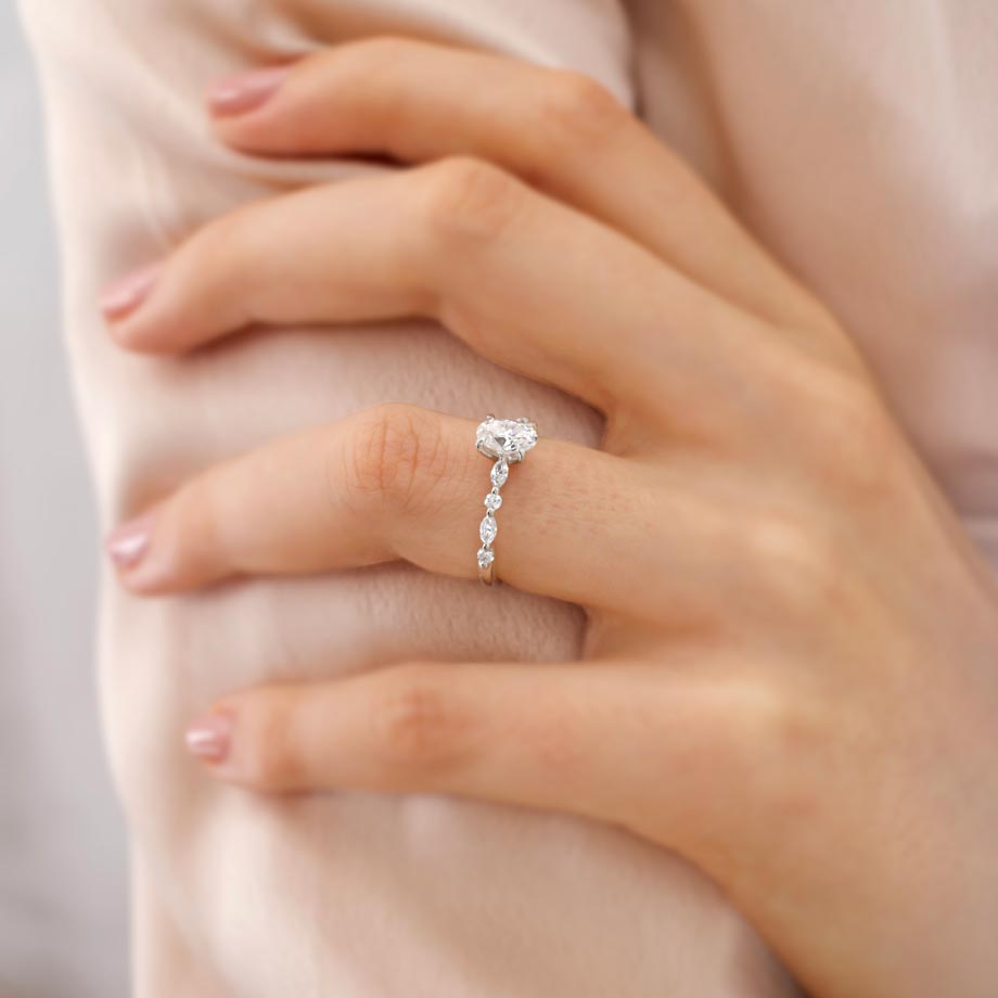 1 CT Round Dainty Pave Lab Grown Diamond Engagement Ring