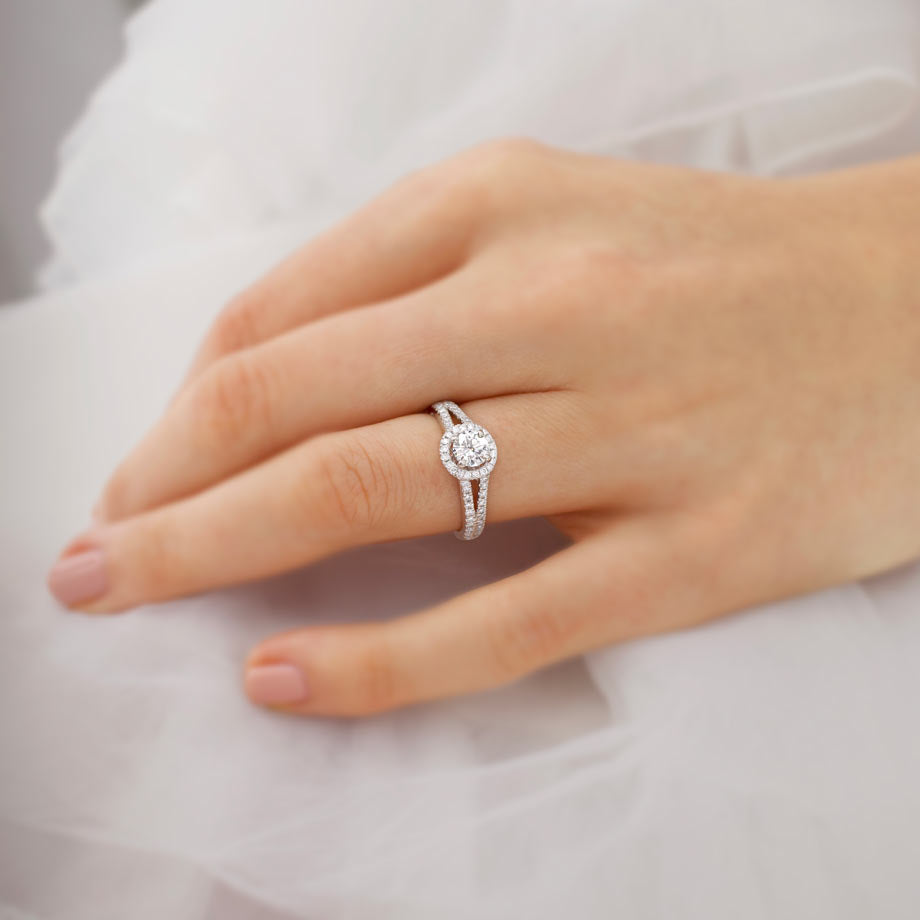 1CT Round Halo & Pave Lab Grown Diamond Engagement Ring