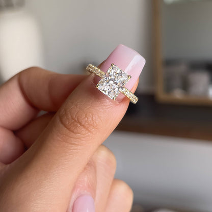 3 CT Radiant Pave Lab Grown Diamond Engagement Ring