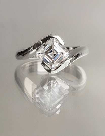 1.5 CT Asscher Cut Lab Grown Diamond Solitaire Engagement Ring