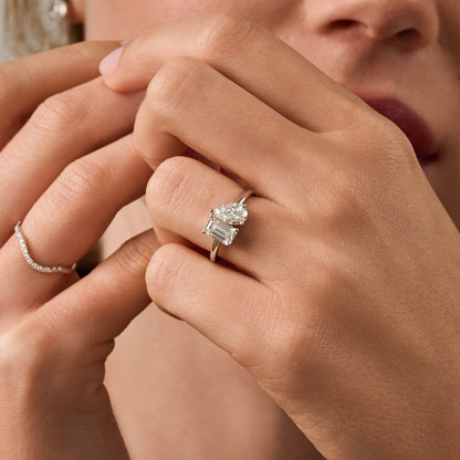 1 CT Pear & 0.75 CT Emerald Toi Et Moi Lab Grown Diamond Engagement Ring