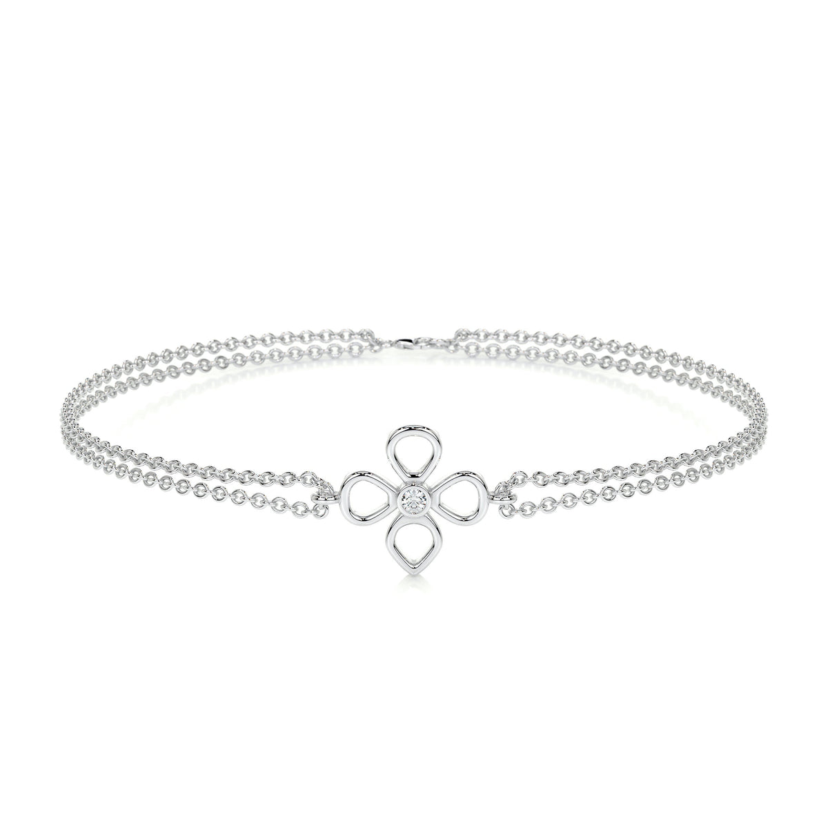 0.02 TCW Round Lab Grown Diamond Flower Beaded Bracelet