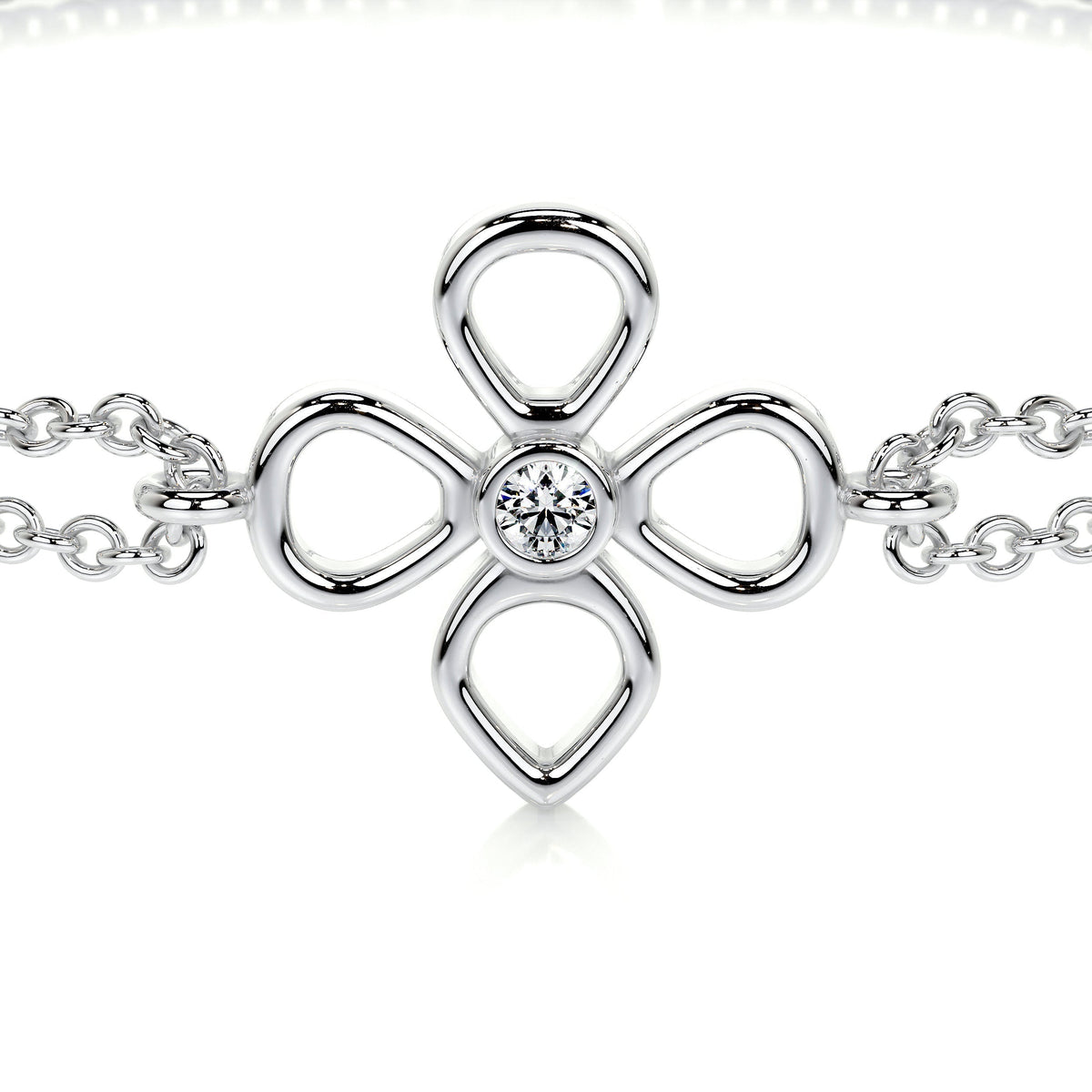 0.02 TCW Round Lab Grown Diamond Flower Beaded Bracelet