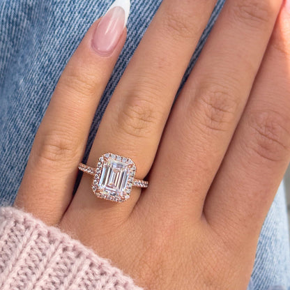 1 CT Emerald Halo & Pave Lab Grown Diamond Engagement Ring