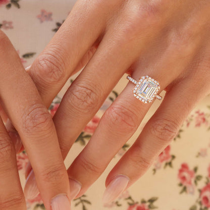 1 CT Emerald Halo & Pave Lab Grown Diamond Engagement Ring