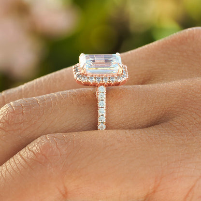 1 CT Emerald Halo & Pave Lab Grown Diamond Engagement Ring