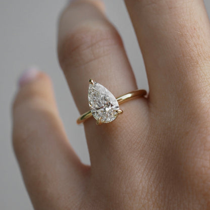 1.5 CT Pear Solitaire Lab Grown Diamond Engagement Ring