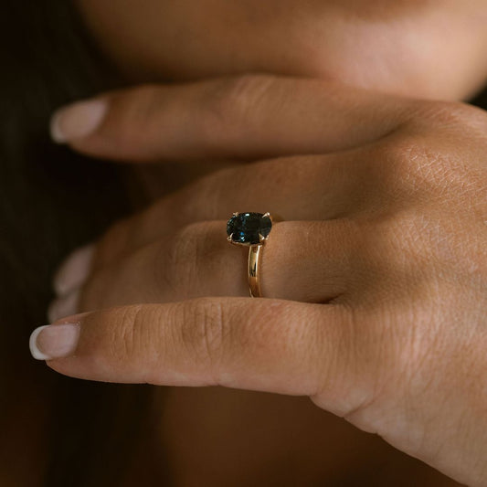 3.5 CT Round Pave Lab Grown Blue Sapphire Engagement Ring