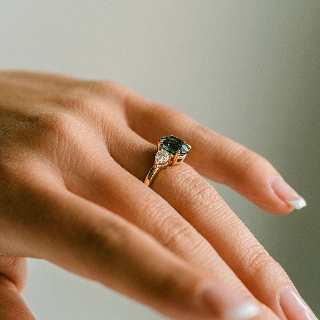 3.5 CT Round Pave Lab Grown Blue Sapphire Engagement Ring
