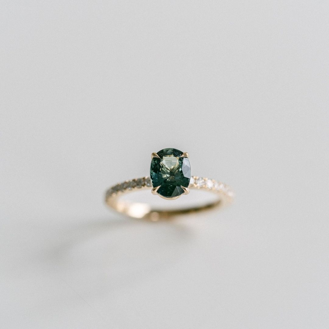 3.5 CT Round Pave Lab Grown Blue Sapphire Engagement Ring