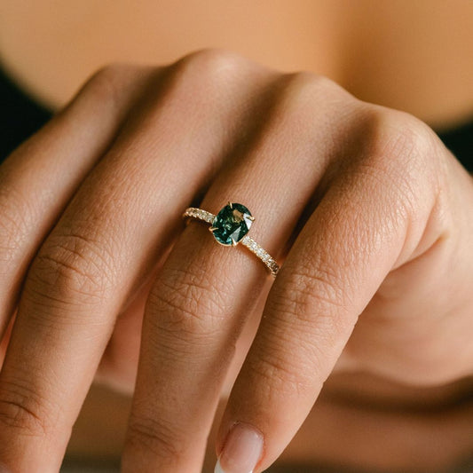 3.5 CT Round Pave Lab Grown Blue Sapphire Engagement Ring