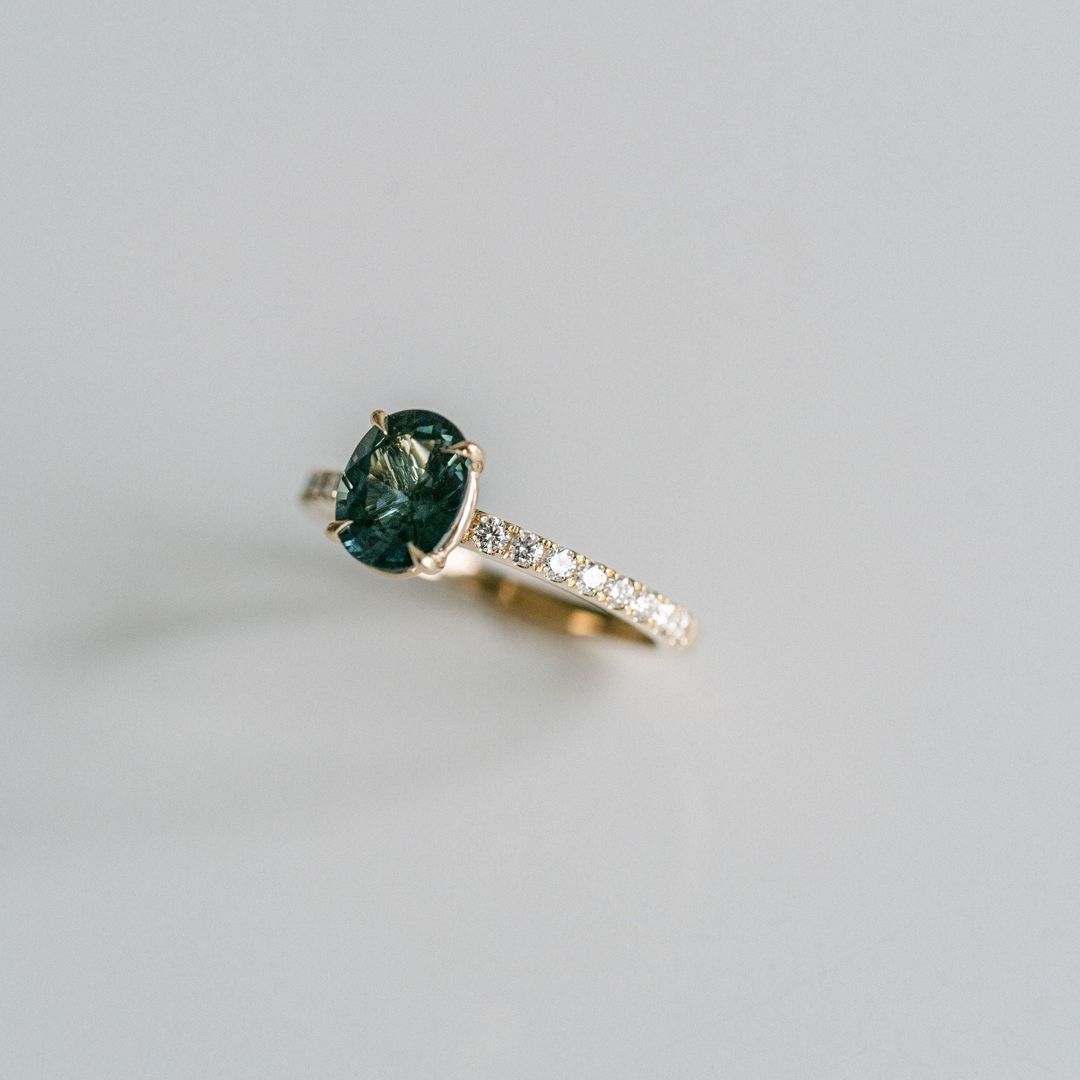 3.5 CT Round Pave Lab Grown Blue Sapphire Engagement Ring