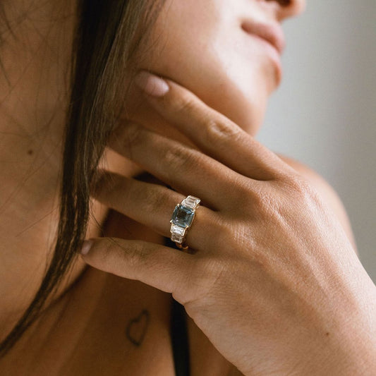 3.5 CT Round Pave Lab Grown Blue Sapphire Engagement Ring