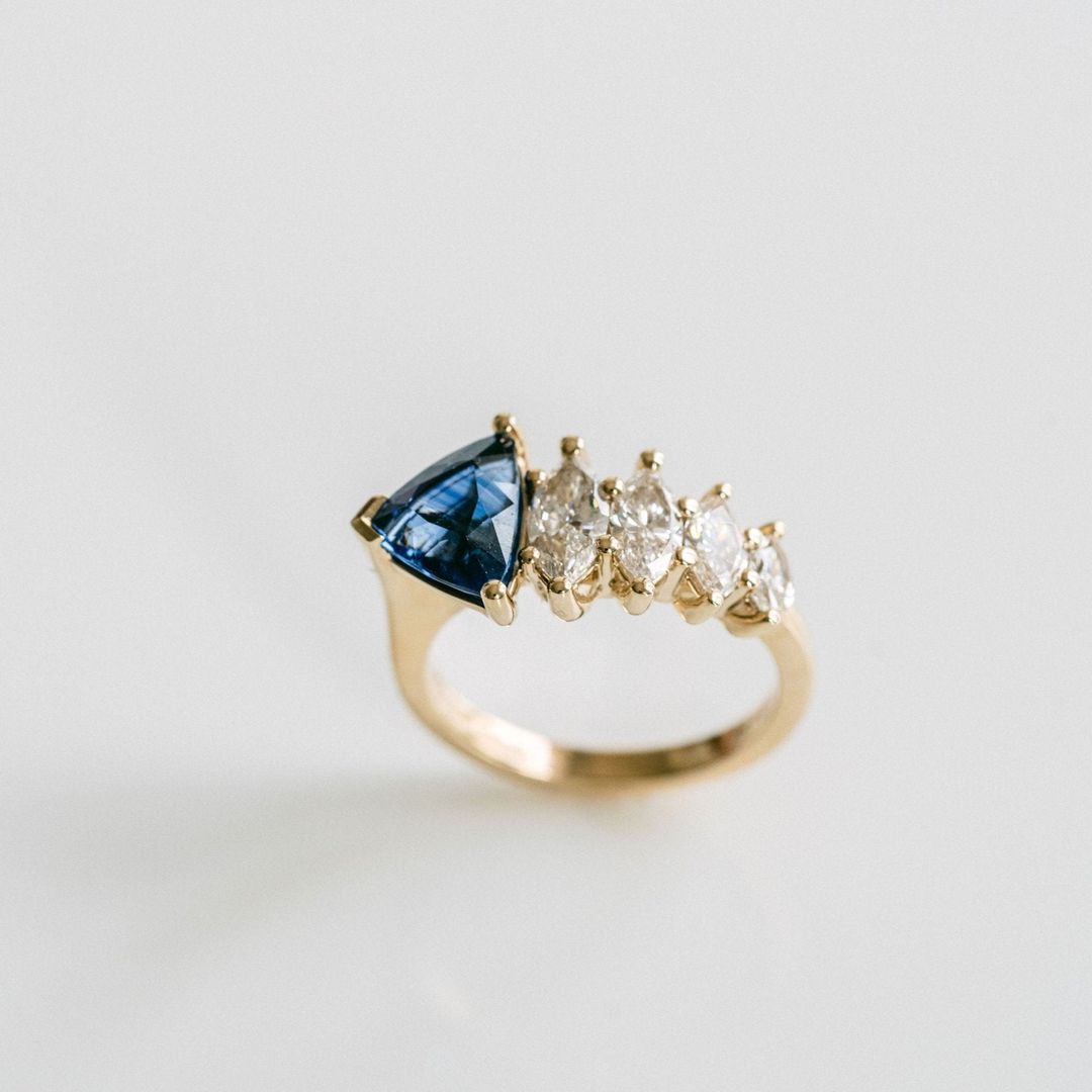 3.5 CT Round Pave Lab Grown Blue Sapphire Engagement Ring