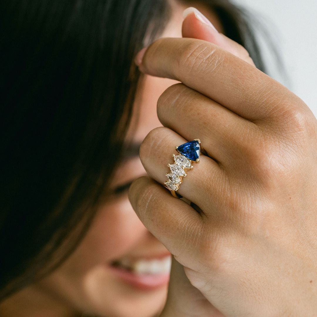 3.5 CT Round Pave Lab Grown Blue Sapphire Engagement Ring
