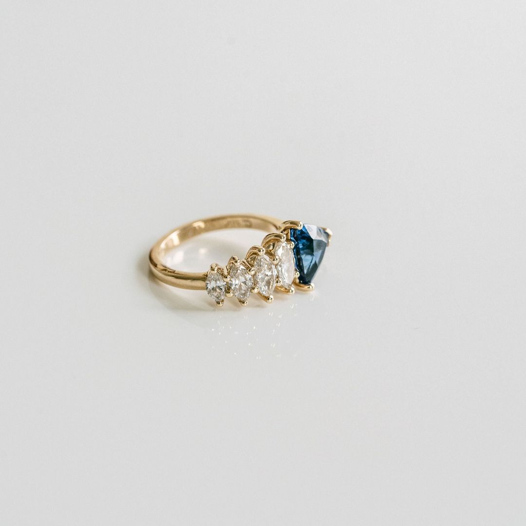 3.5 CT Round Pave Lab Grown Blue Sapphire Engagement Ring