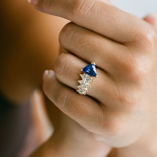 3.5 CT Round Pave Lab Grown Blue Sapphire Engagement Ring