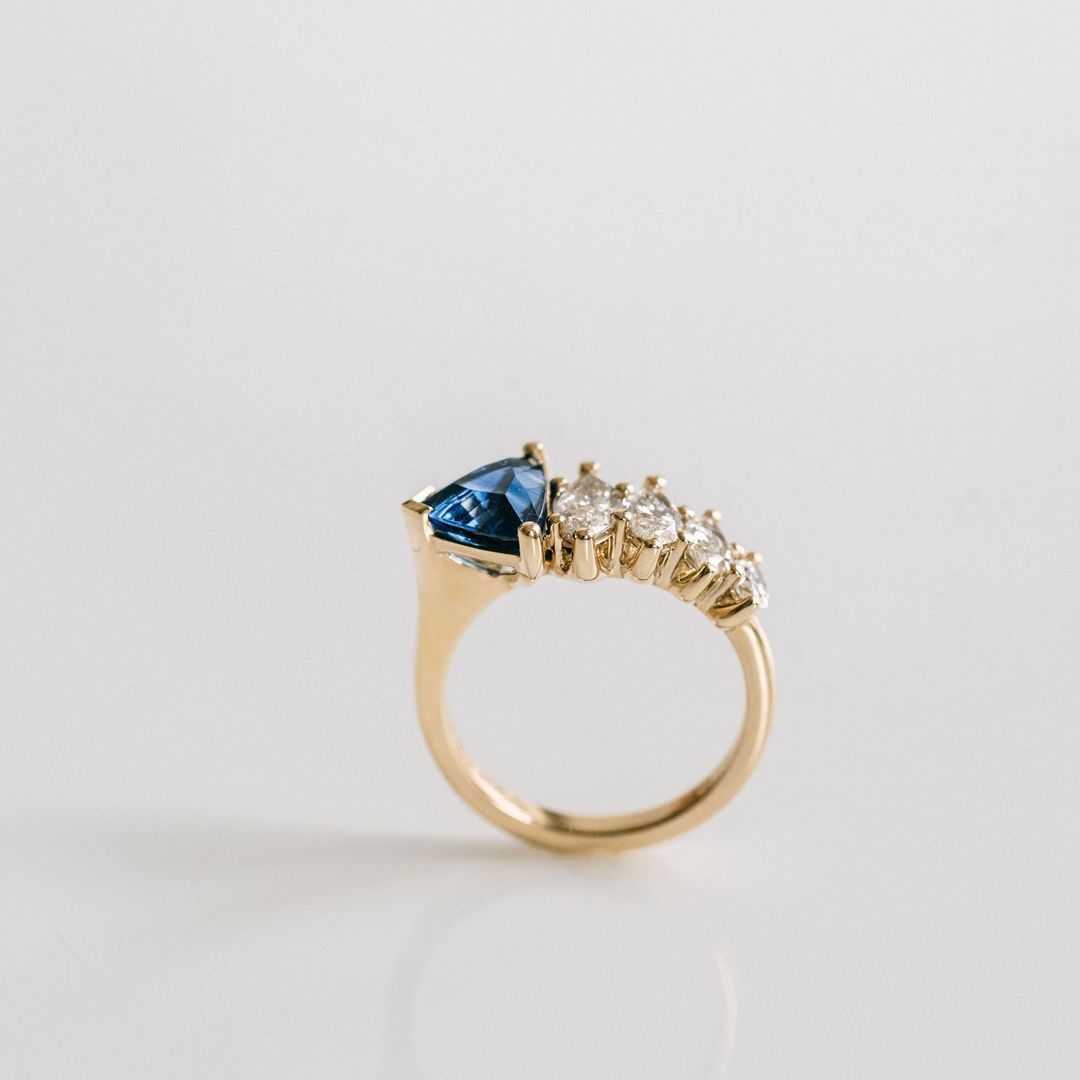 3.5 CT Round Pave Lab Grown Blue Sapphire Engagement Ring