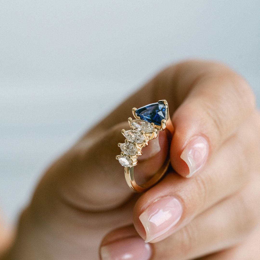 3.5 CT Round Pave Lab Grown Blue Sapphire Engagement Ring