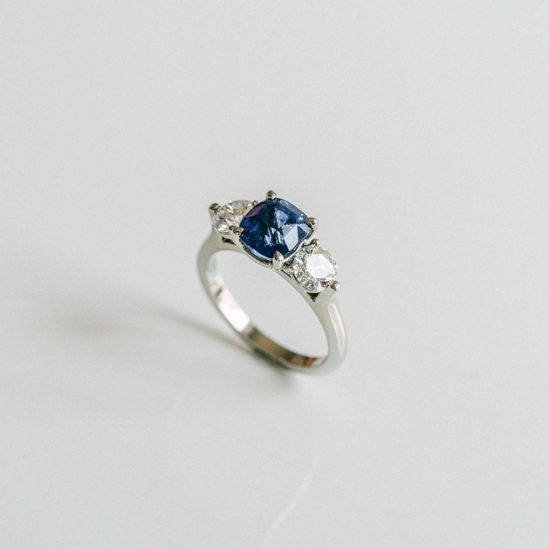 3.5 CT Round Pave Lab Grown Blue Sapphire Engagement Ring