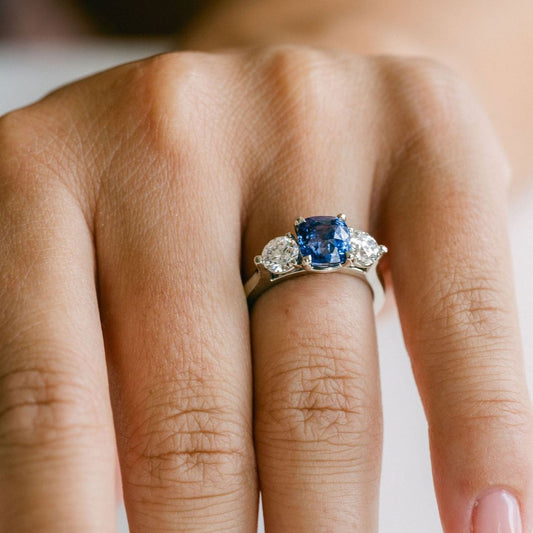 3.5 CT Round Pave Lab Grown Blue Sapphire Engagement Ring