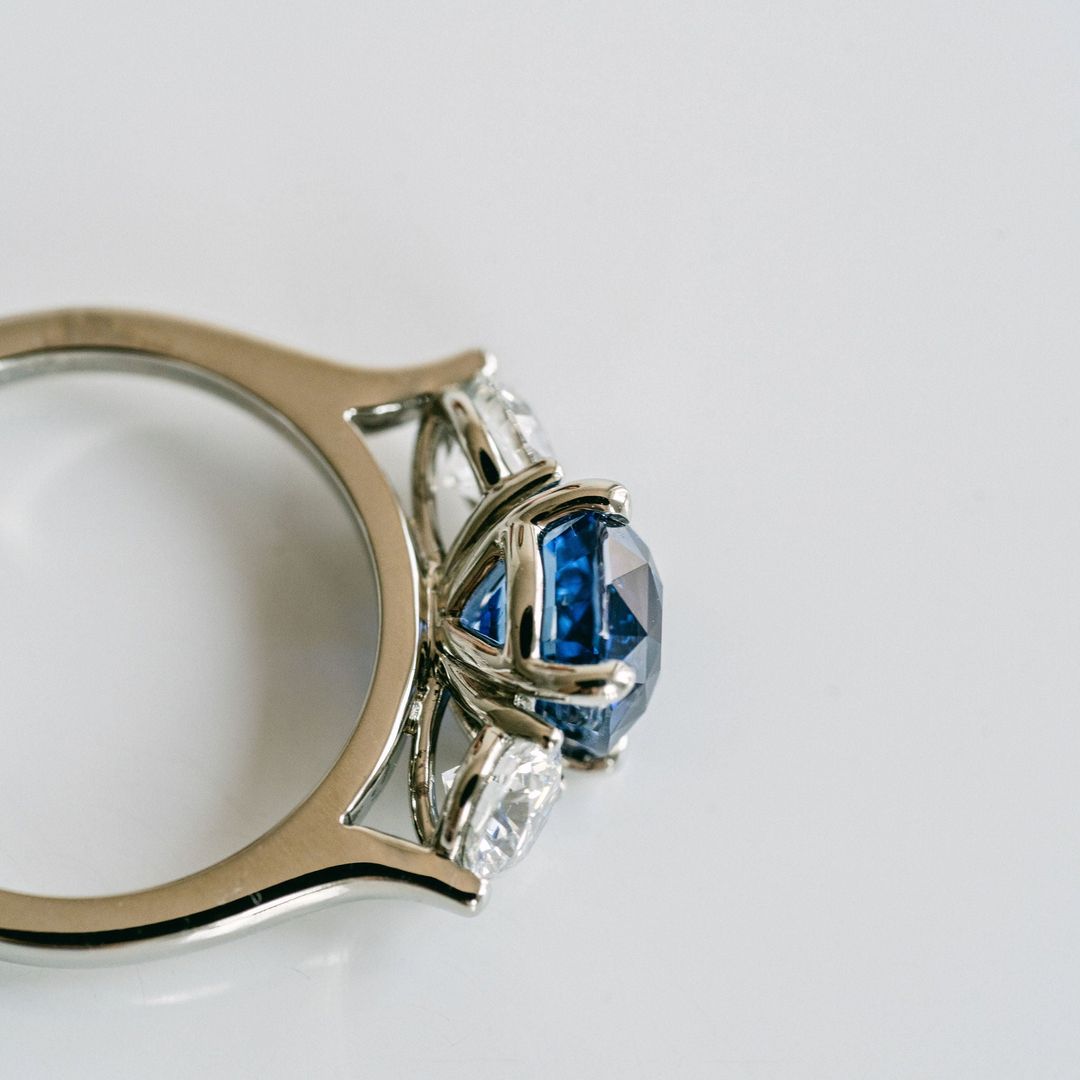 3.5 CT Round Pave Lab Grown Blue Sapphire Engagement Ring