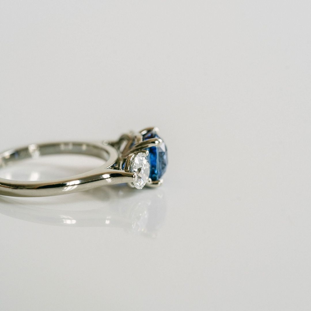 3.5 CT Round Pave Lab Grown Blue Sapphire Engagement Ring