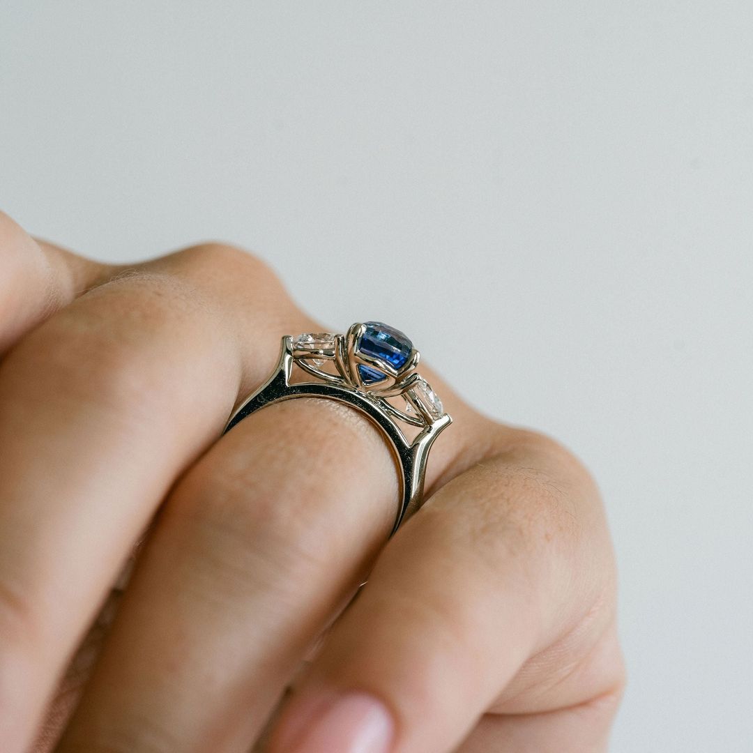 3.5 CT Round Pave Lab Grown Blue Sapphire Engagement Ring