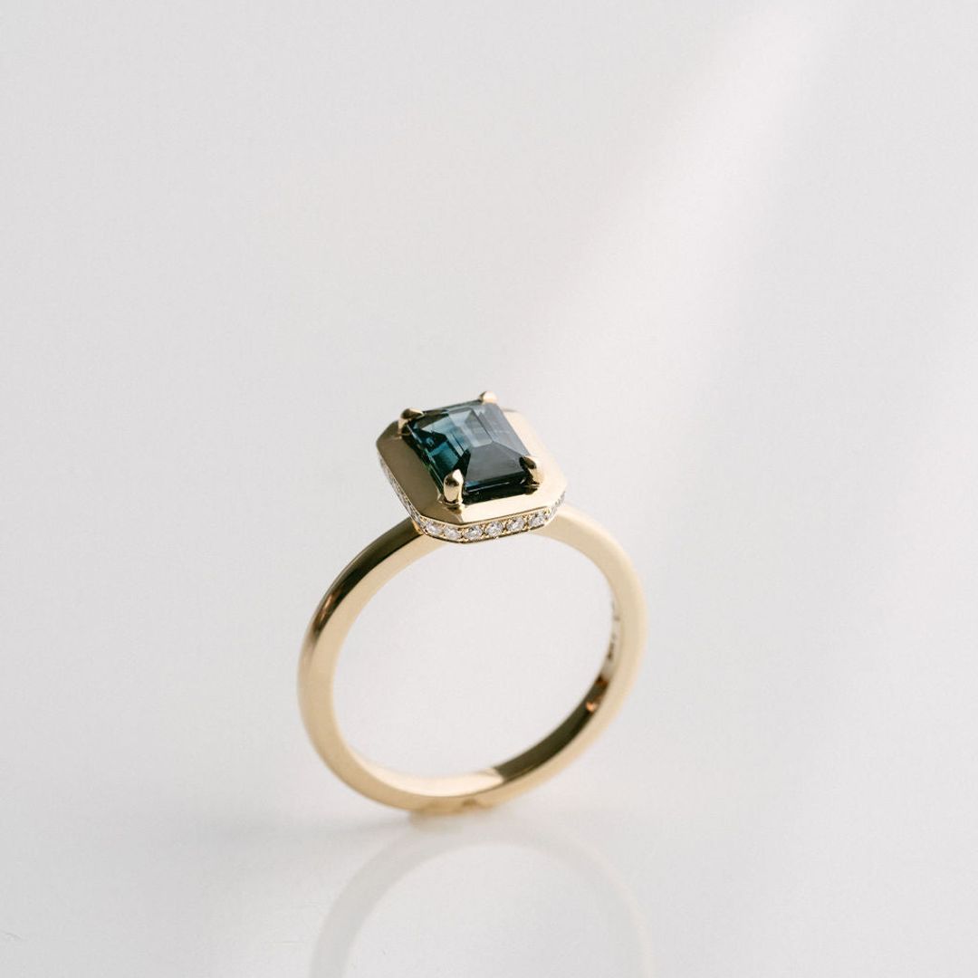3.5 CT Round Pave Lab Grown Blue Sapphire Engagement Ring