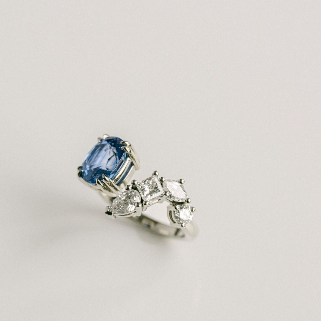 3.5 CT Round Pave Lab Grown Blue Sapphire Engagement Ring