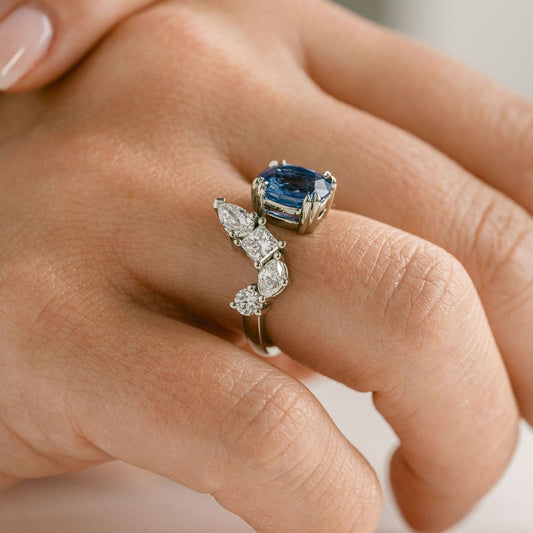 3.5 CT Round Pave Lab Grown Blue Sapphire Engagement Ring