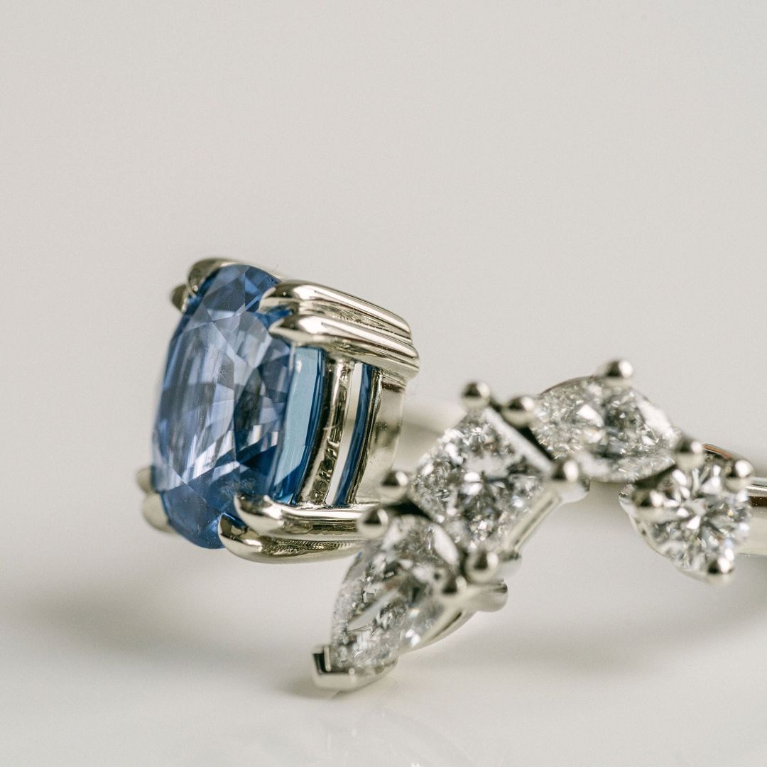 3.5 CT Round Pave Lab Grown Blue Sapphire Engagement Ring