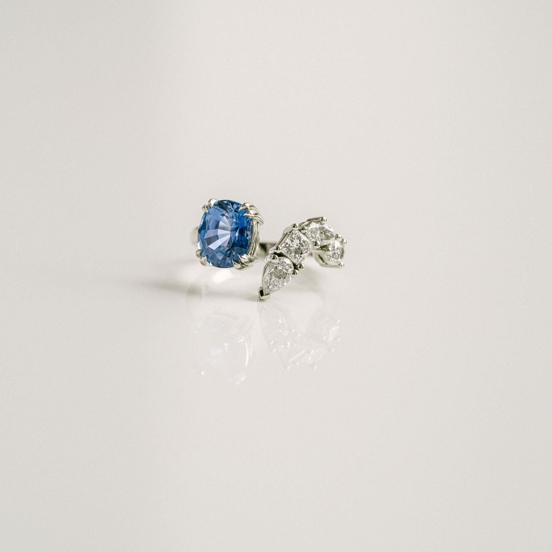 3.5 CT Round Pave Lab Grown Blue Sapphire Engagement Ring