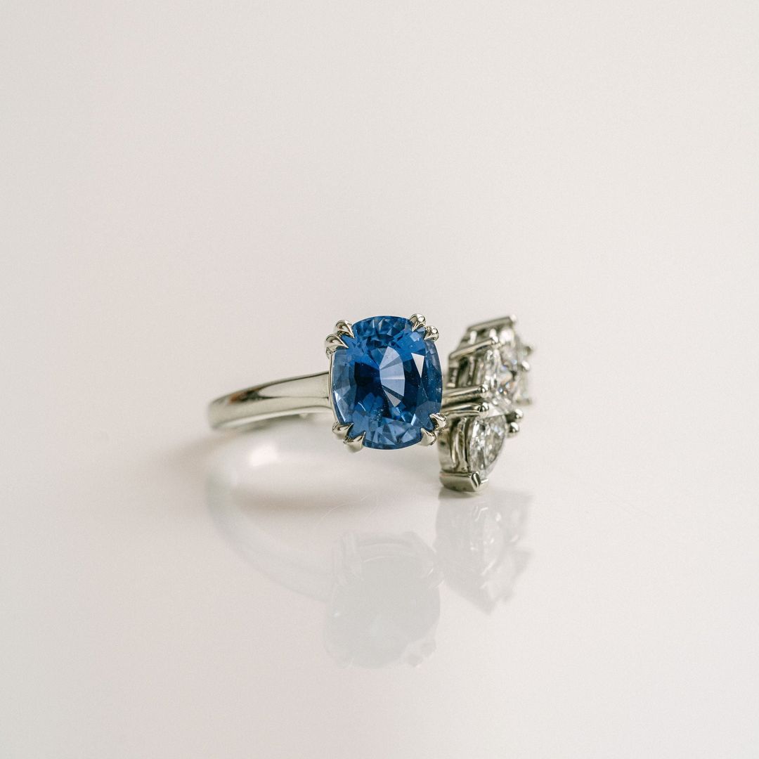 3.5 CT Round Pave Lab Grown Blue Sapphire Engagement Ring