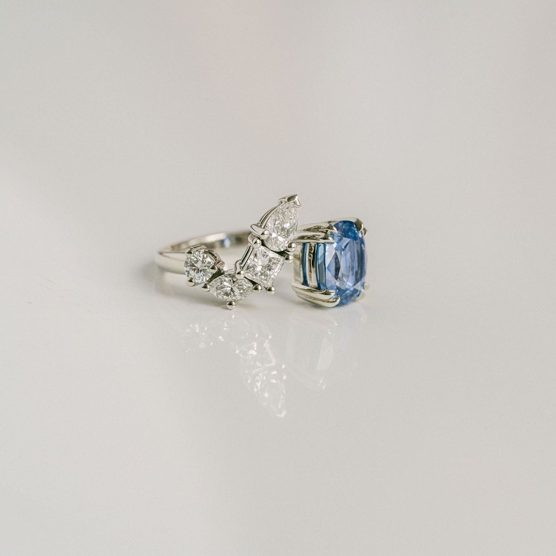 3.5 CT Round Pave Lab Grown Blue Sapphire Engagement Ring