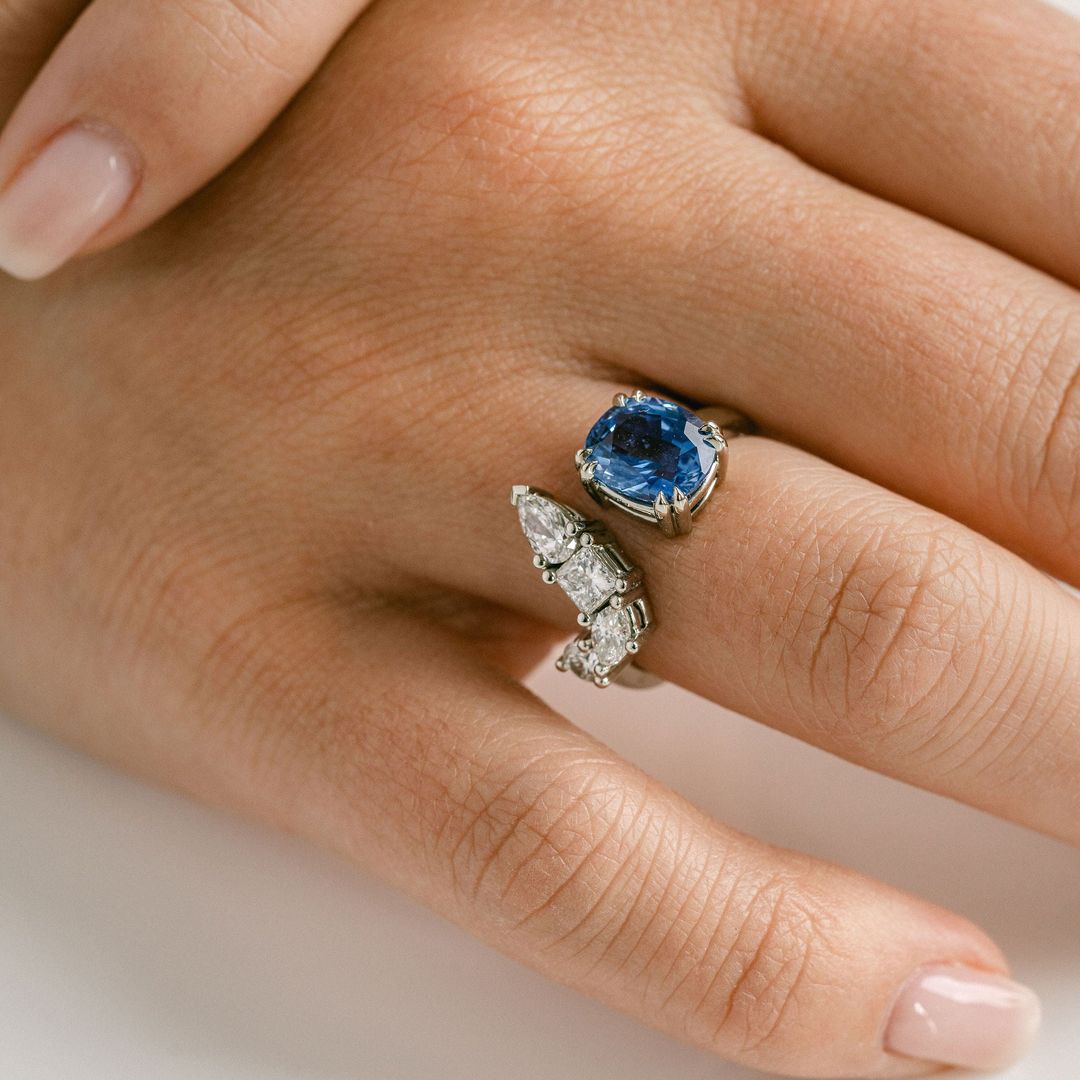 3.5 CT Round Pave Lab Grown Blue Sapphire Engagement Ring