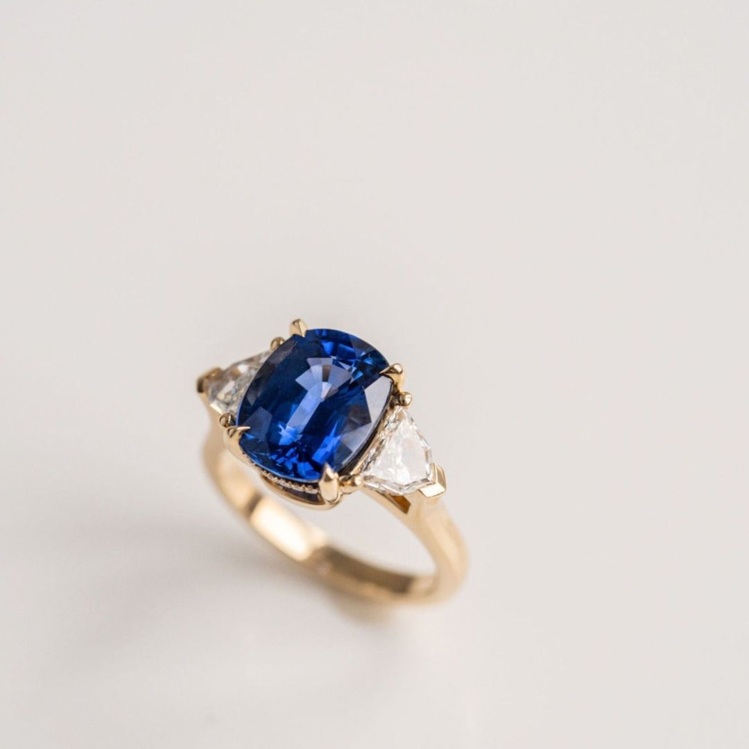 3.5 CT Round Pave Lab Grown Blue Sapphire Engagement Ring