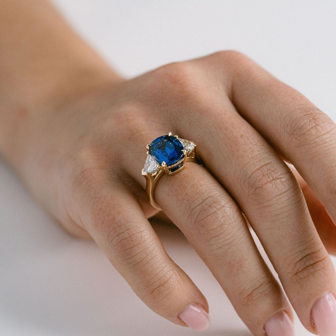 3.5 CT Round Pave Lab Grown Blue Sapphire Engagement Ring