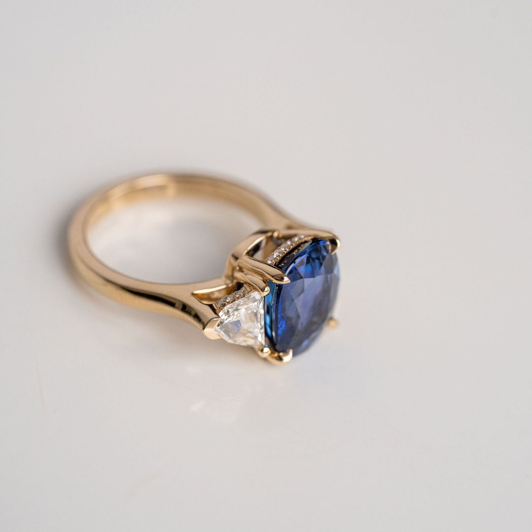 3.5 CT Round Pave Lab Grown Blue Sapphire Engagement Ring