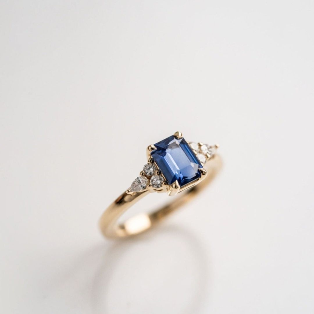 3.5 CT Round Pave Lab Grown Blue Sapphire Engagement Ring