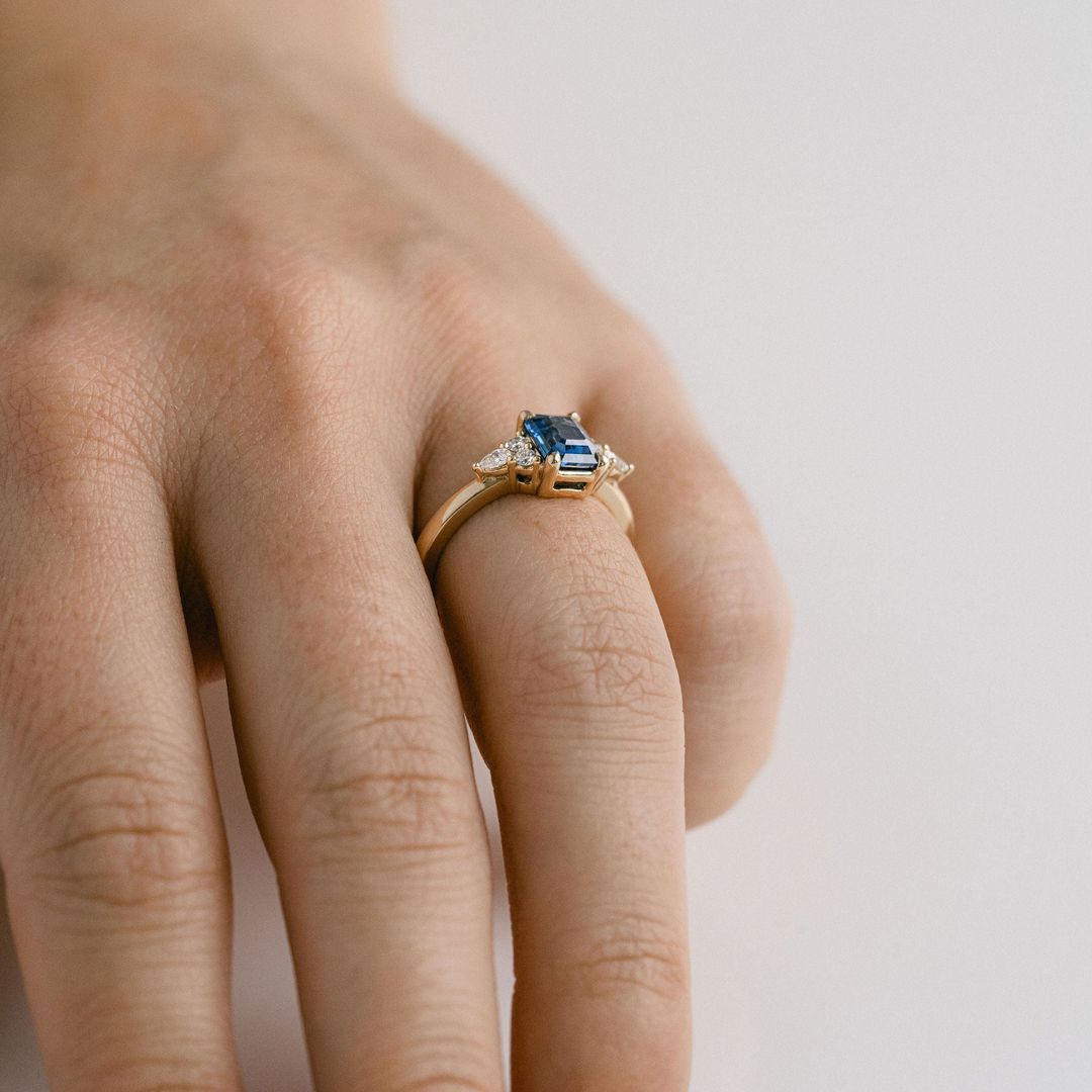 3.5 CT Round Pave Lab Grown Blue Sapphire Engagement Ring