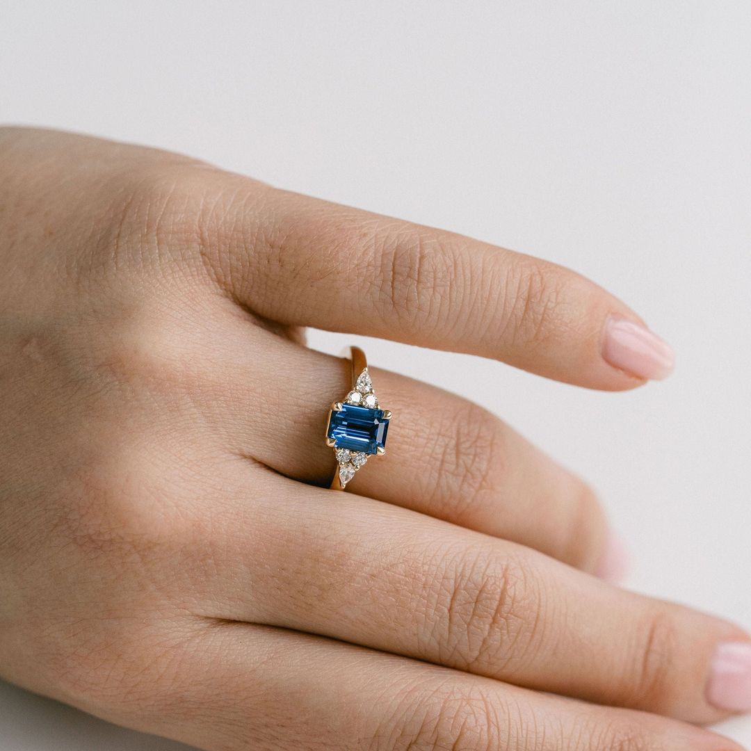 3.5 CT Round Pave Lab Grown Blue Sapphire Engagement Ring