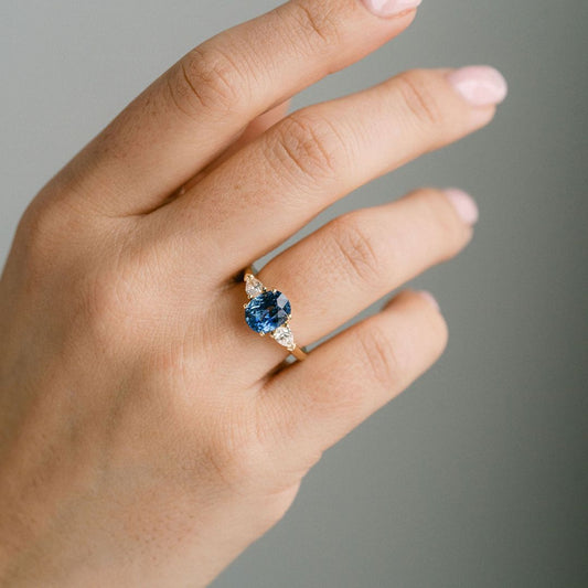 3.5 CT Round Pave Lab Grown Blue Sapphire Engagement Ring