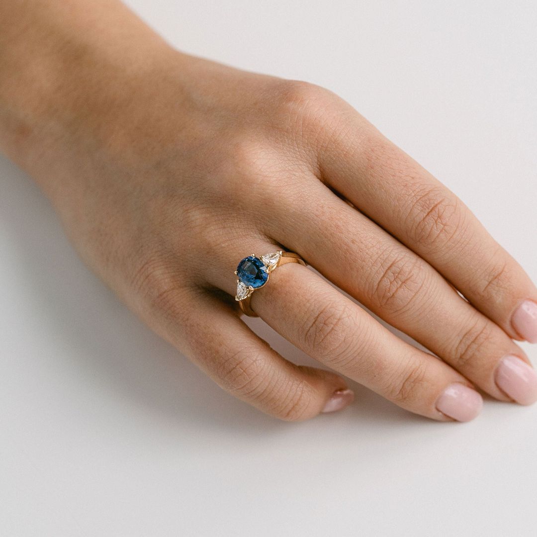 3.5 CT Round Pave Lab Grown Blue Sapphire Engagement Ring