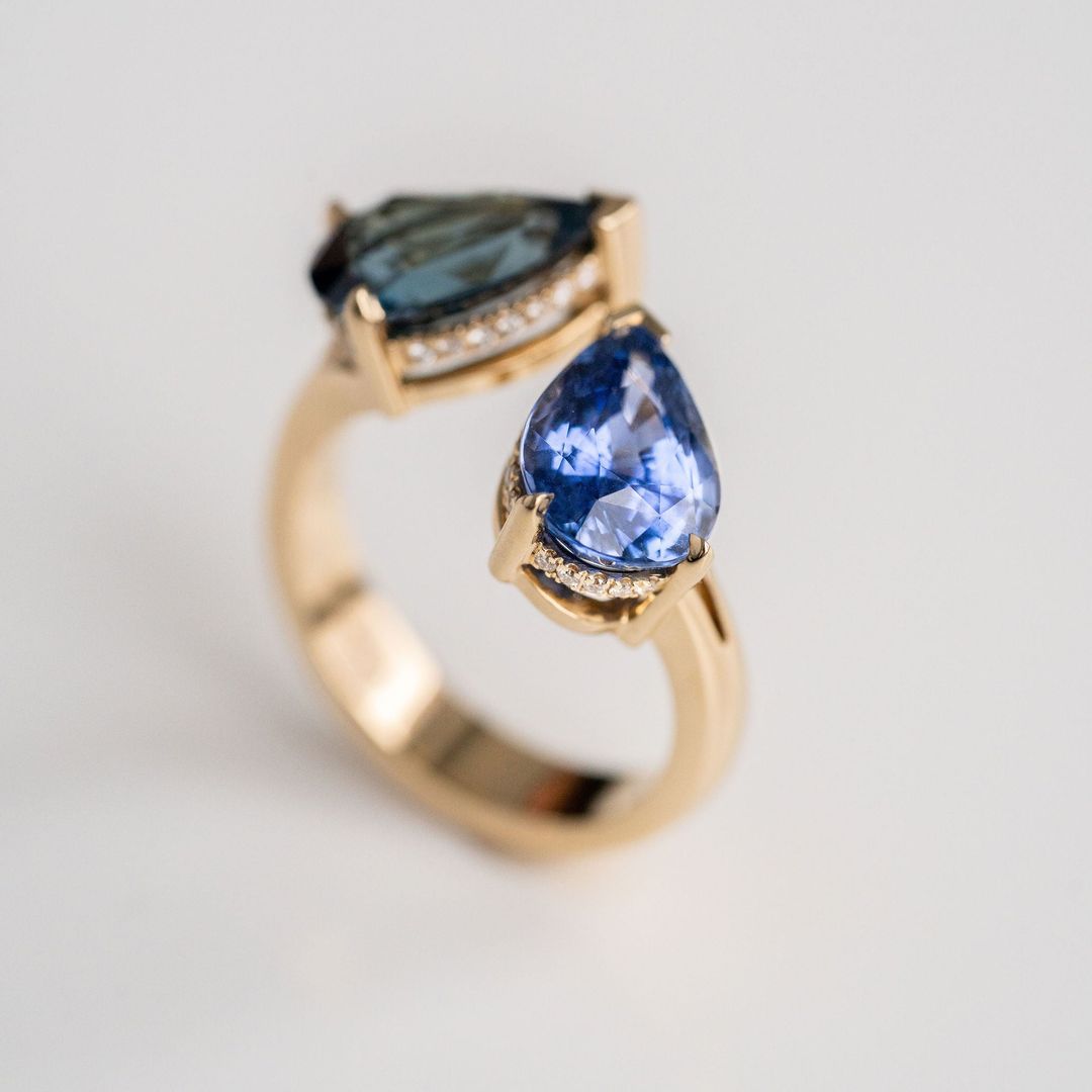 3.5 CT Round Pave Lab Grown Blue Sapphire Engagement Ring